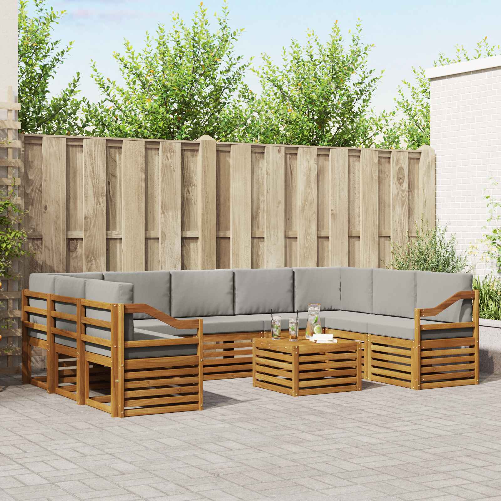 Sofa-Sets 10 pcs Natuurlijk en Lichtgrijs Massief Acaciahout image 1