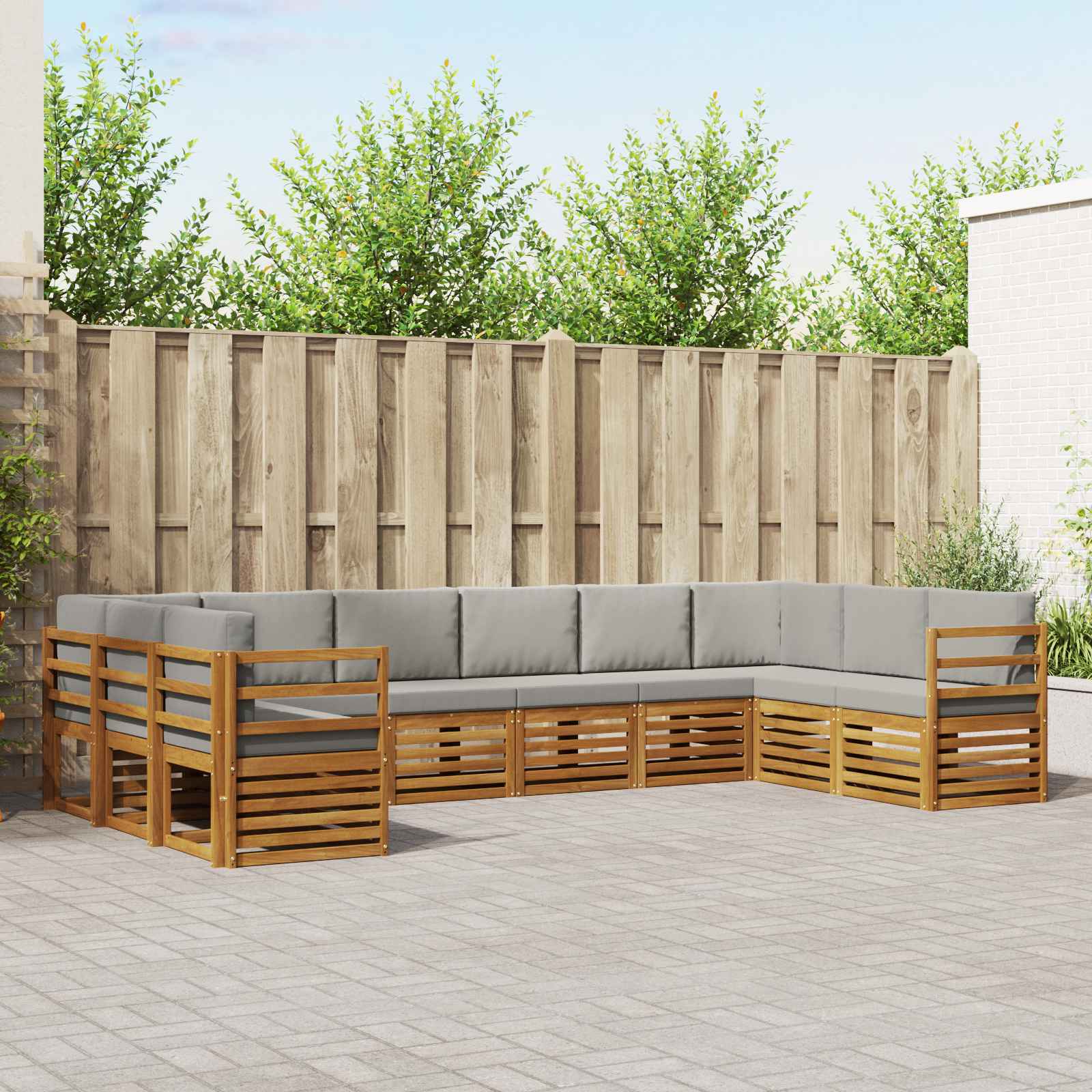 Sofa-Sets 10 pcs Natuurlijk en Lichtgrijs Massief Acaciahout image 1