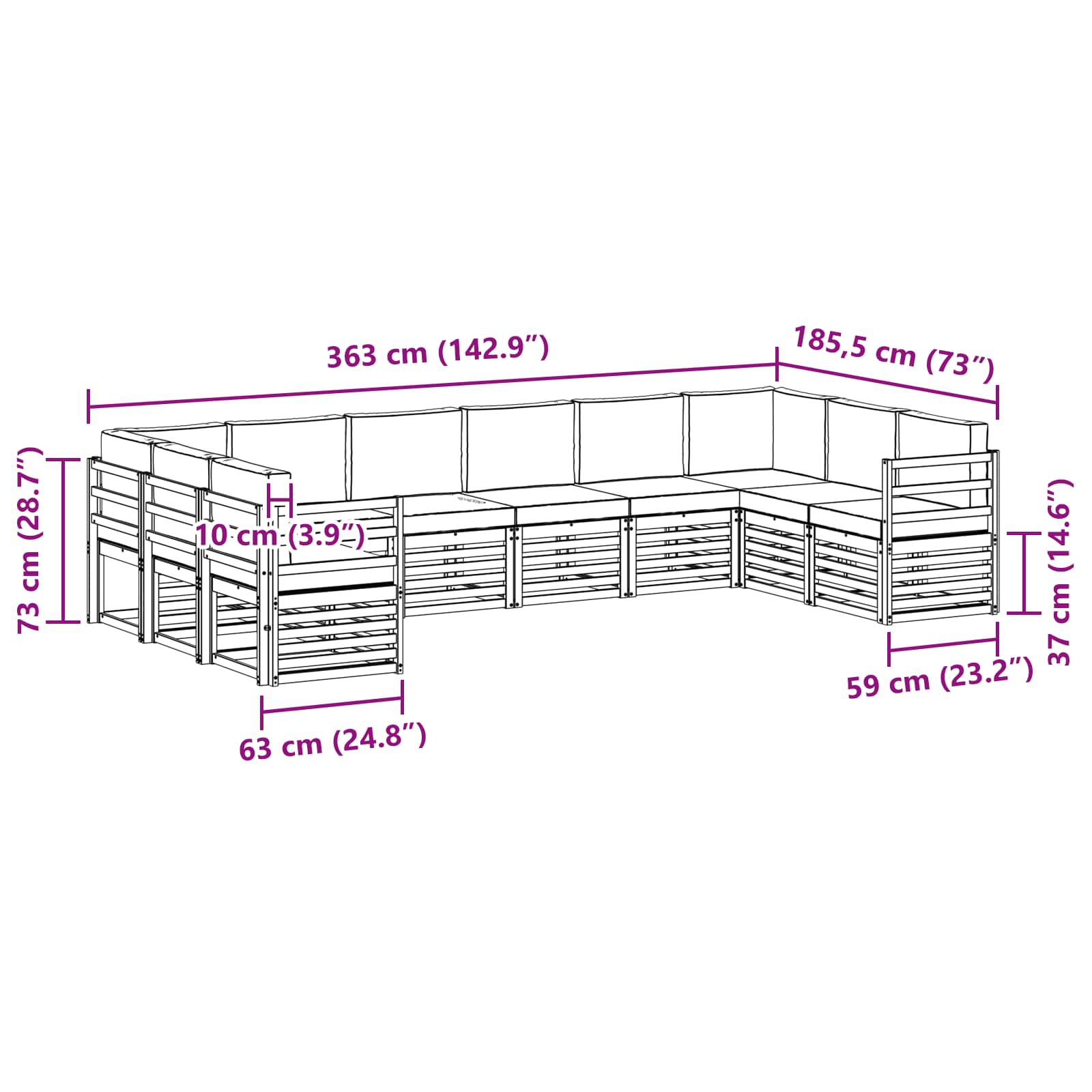 Sofa-Sets 10 pcs Natuurlijk en Lichtgrijs Massief Acaciahout image 7