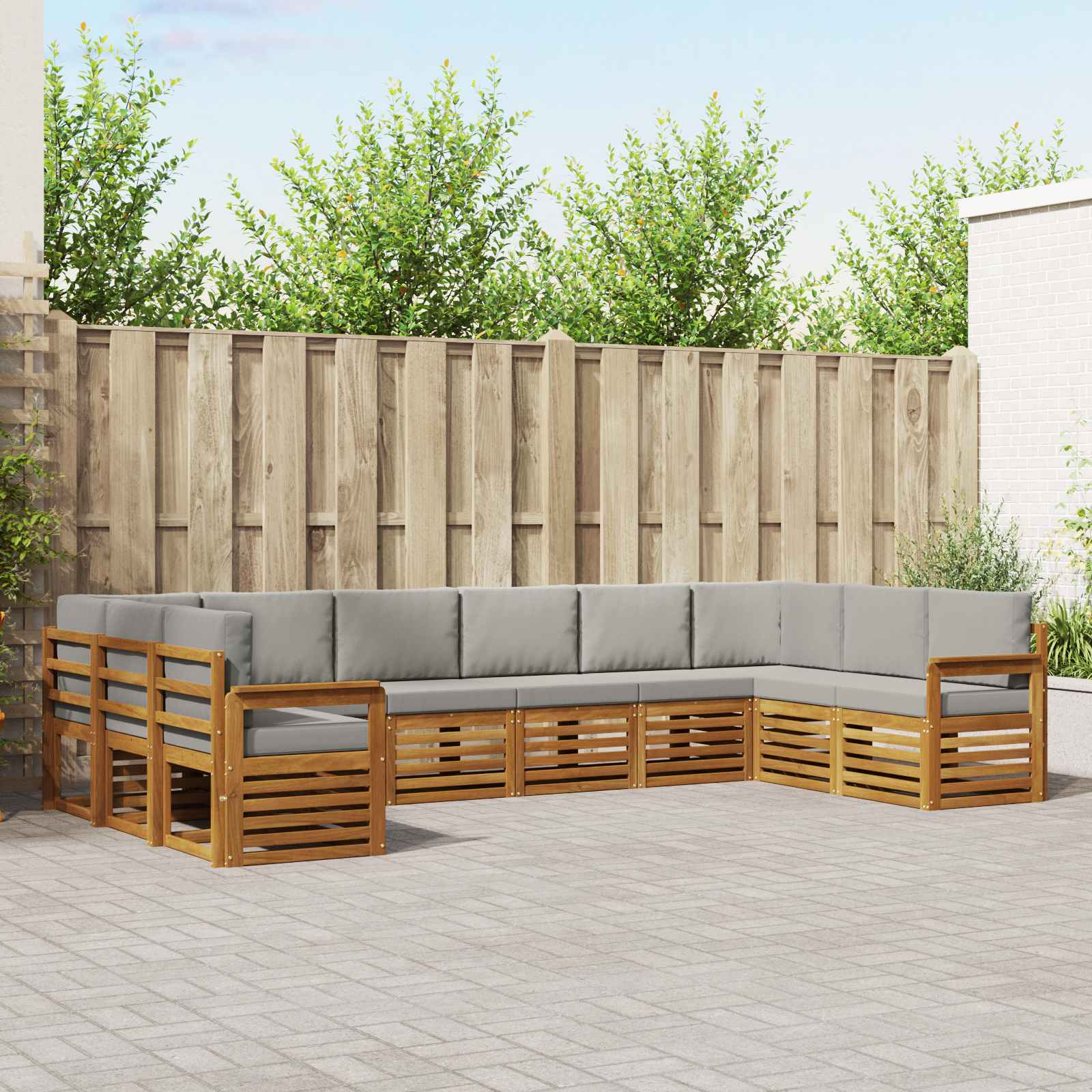 Sofa-Sets 10 pcs Natuurlijk en Lichtgrijs Massief Acaciahout image 1