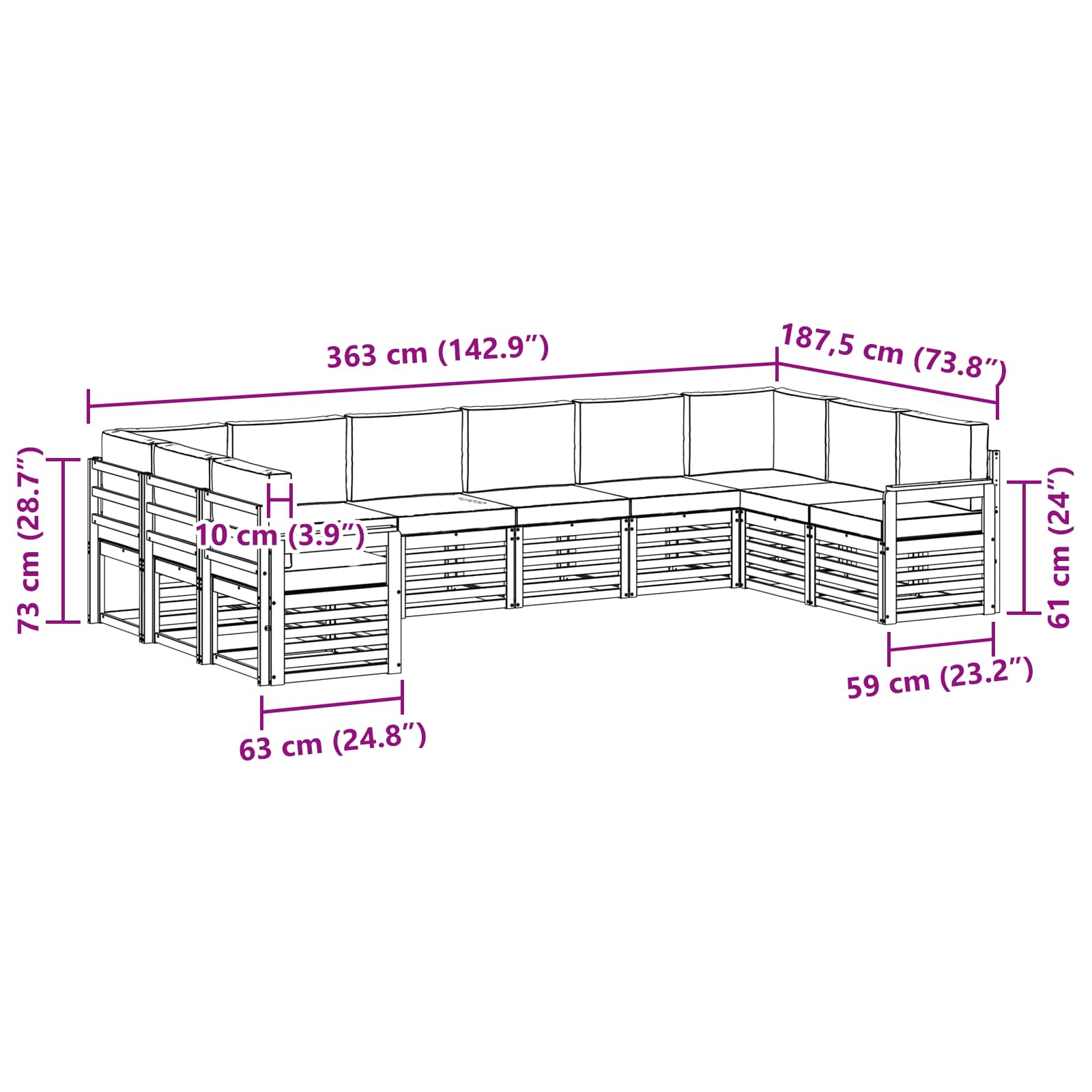 Sofa-Sets 10 pcs Natuurlijk en Lichtgrijs Massief Acaciahout image 7
