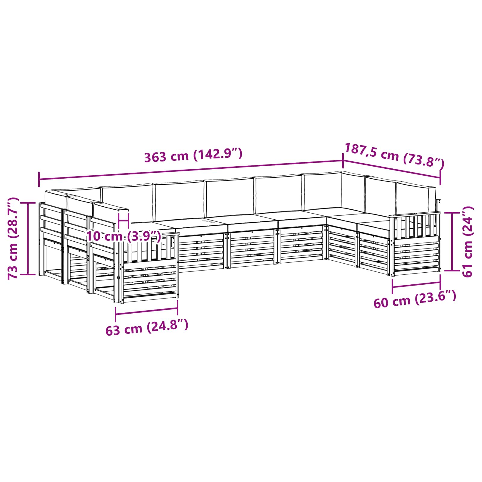 Sofa-Sets 10 pcs Natuurlijk en Lichtgrijs Massief Acaciahout image 7