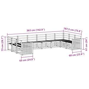 Rohová sofa sada 10 pcs Přírodní Masivní akátové dřevo - obrázek 8