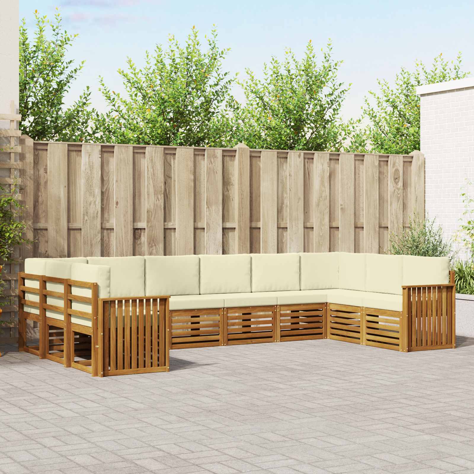 vidaXL Sofagarnituren 10 pcs Natur und Creme Massivholz Akazie