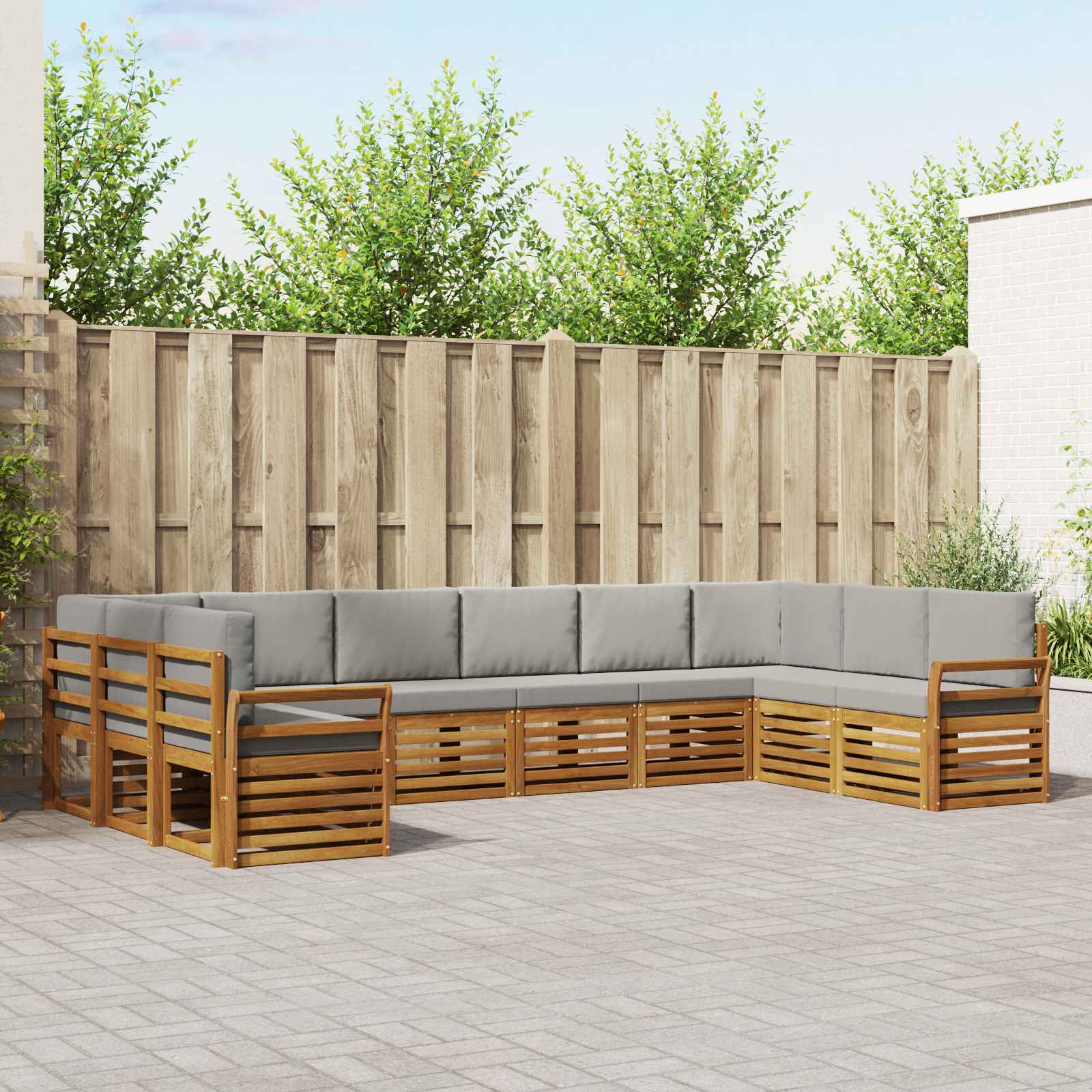 Sofa-Sets 10 pcs Natuurlijk en Lichtgrijs Massief Acaciahout image 1