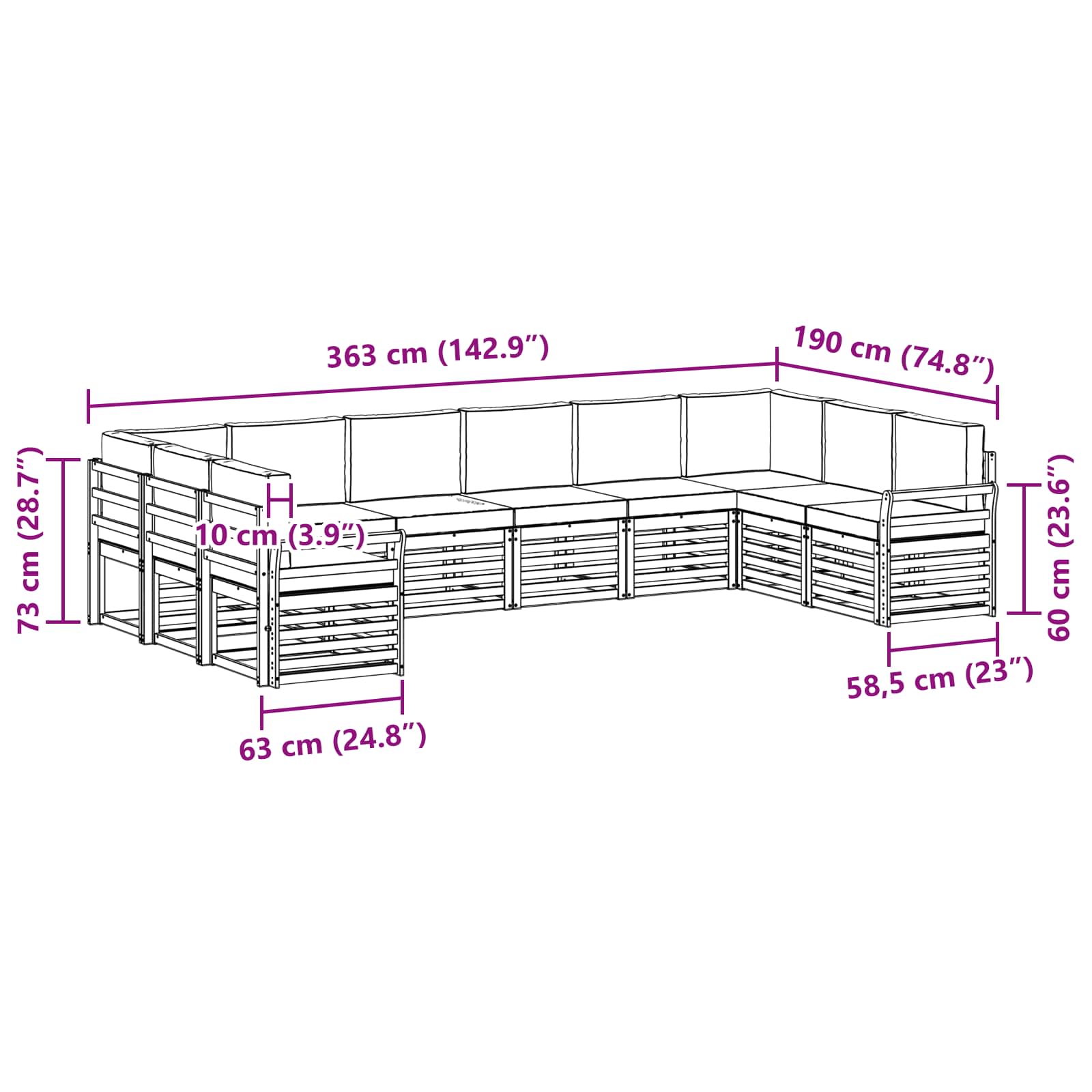 Sofa-Sets 10 pcs Natuurlijk en Lichtgrijs Massief Acaciahout image 7