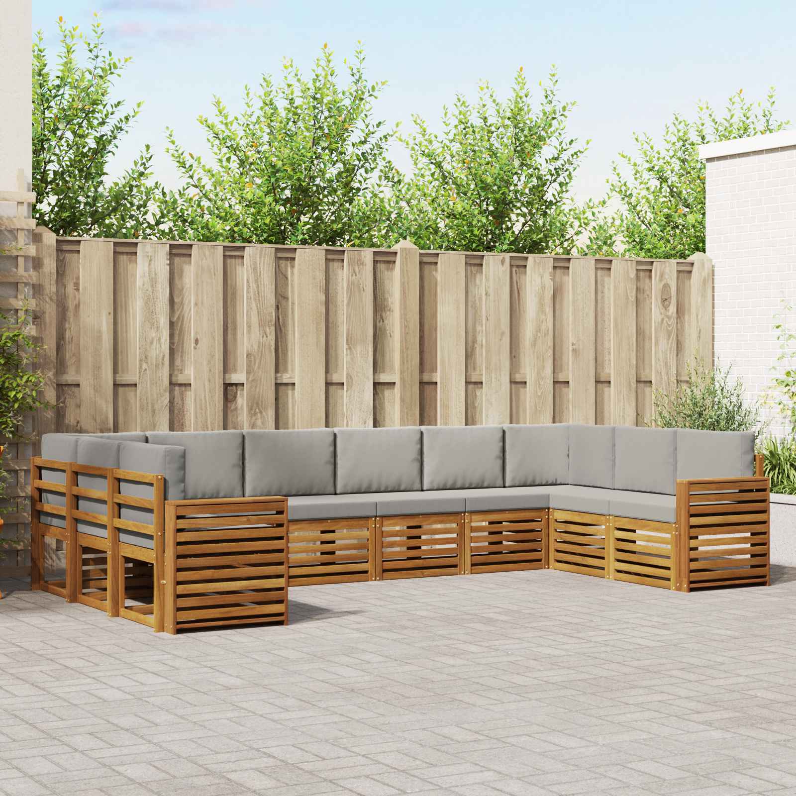 Sofa-Sets 10 pcs Natuurlijk en Lichtgrijs Massief Acaciahout image 1