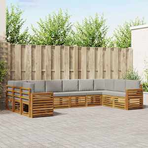 Zunanja garnitura za sedenje 10 pcs Naravna in svetlo siva