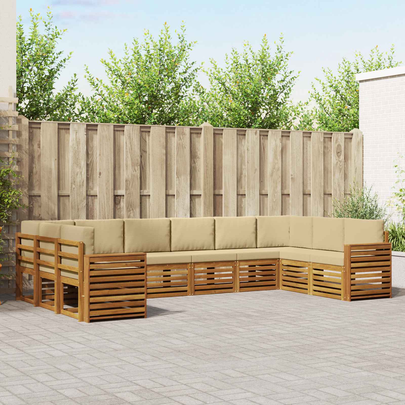 vidaXL Sofagarnituren 10 pcs Natur und Beige Massivholz Akazie