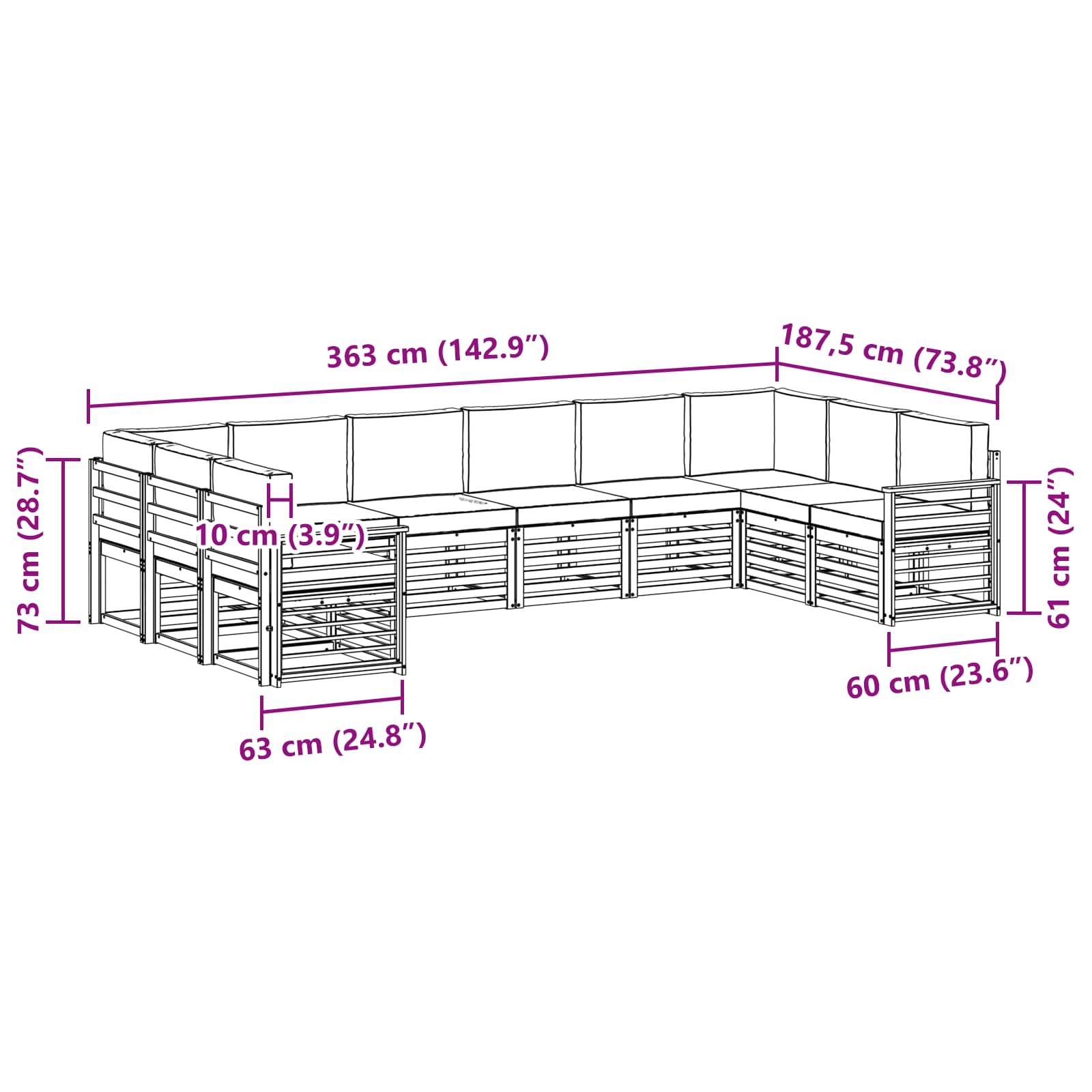 Sofa-Sets 10 pcs Natuurlijk en Lichtgrijs Massief Acaciahout image 7