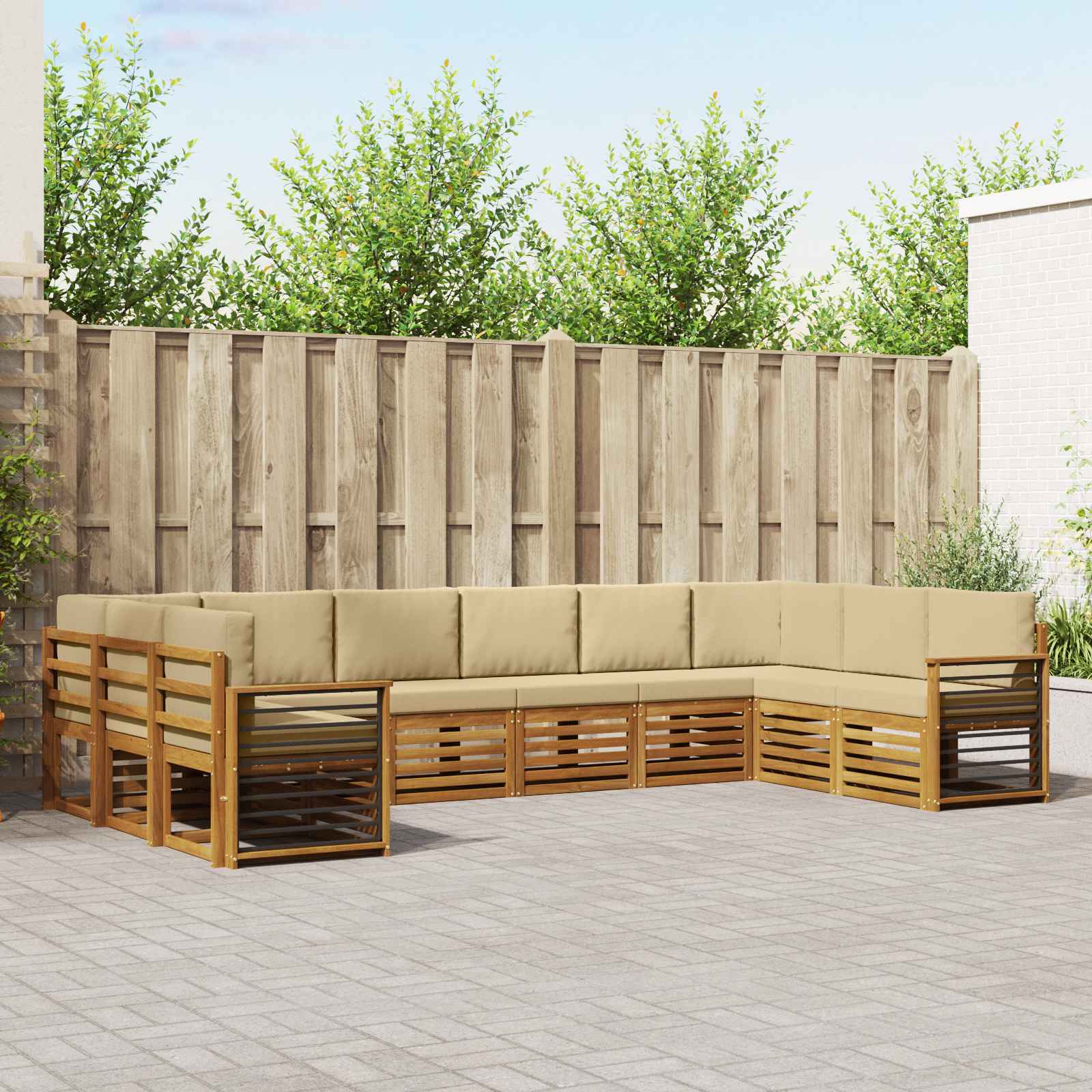 vidaXL Sofagarnituren 10 pcs Natur und Beige Massivholz Akazie