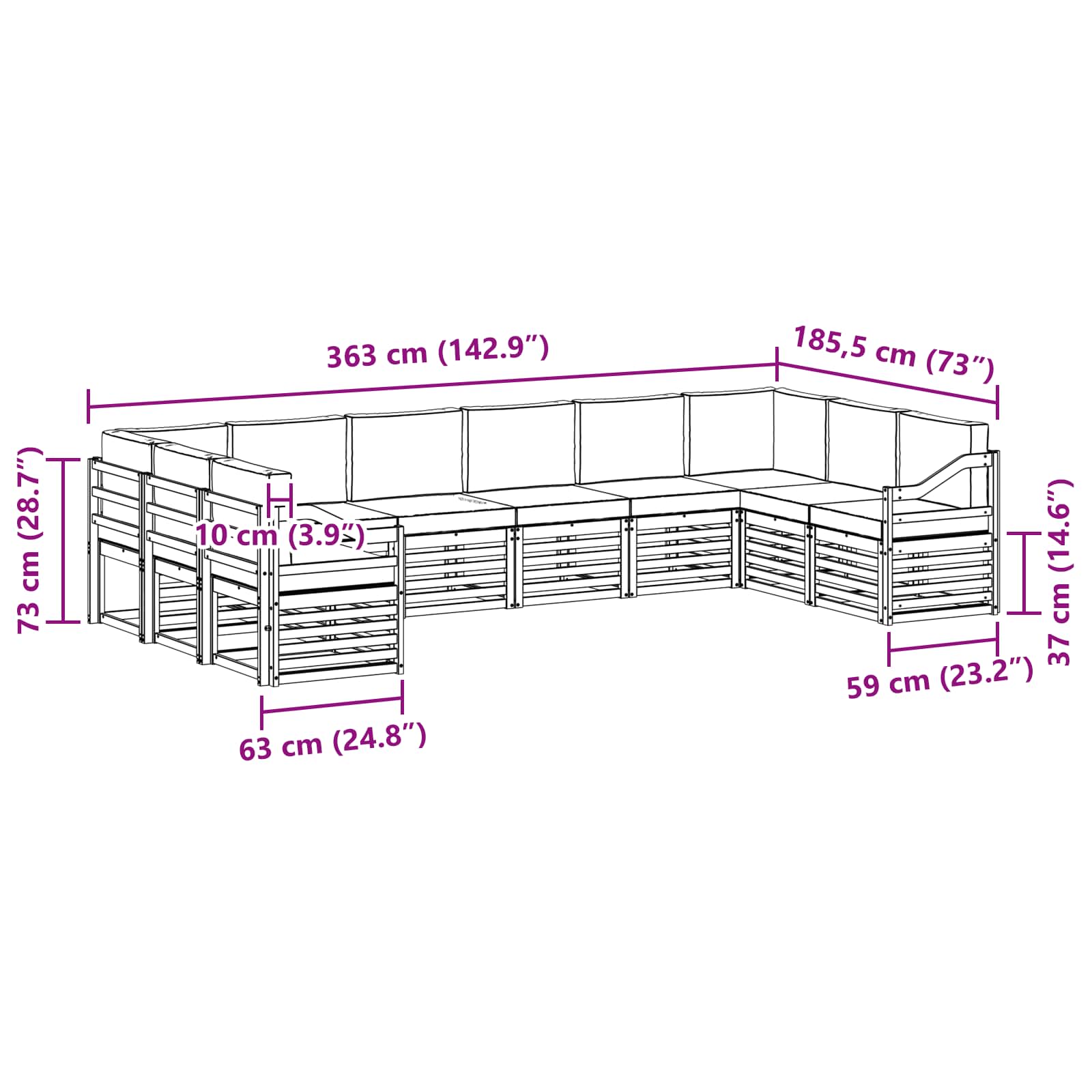 Sofa-Sets 10 pcs Natuurlijk en Lichtgrijs Massief Acaciahout image 7