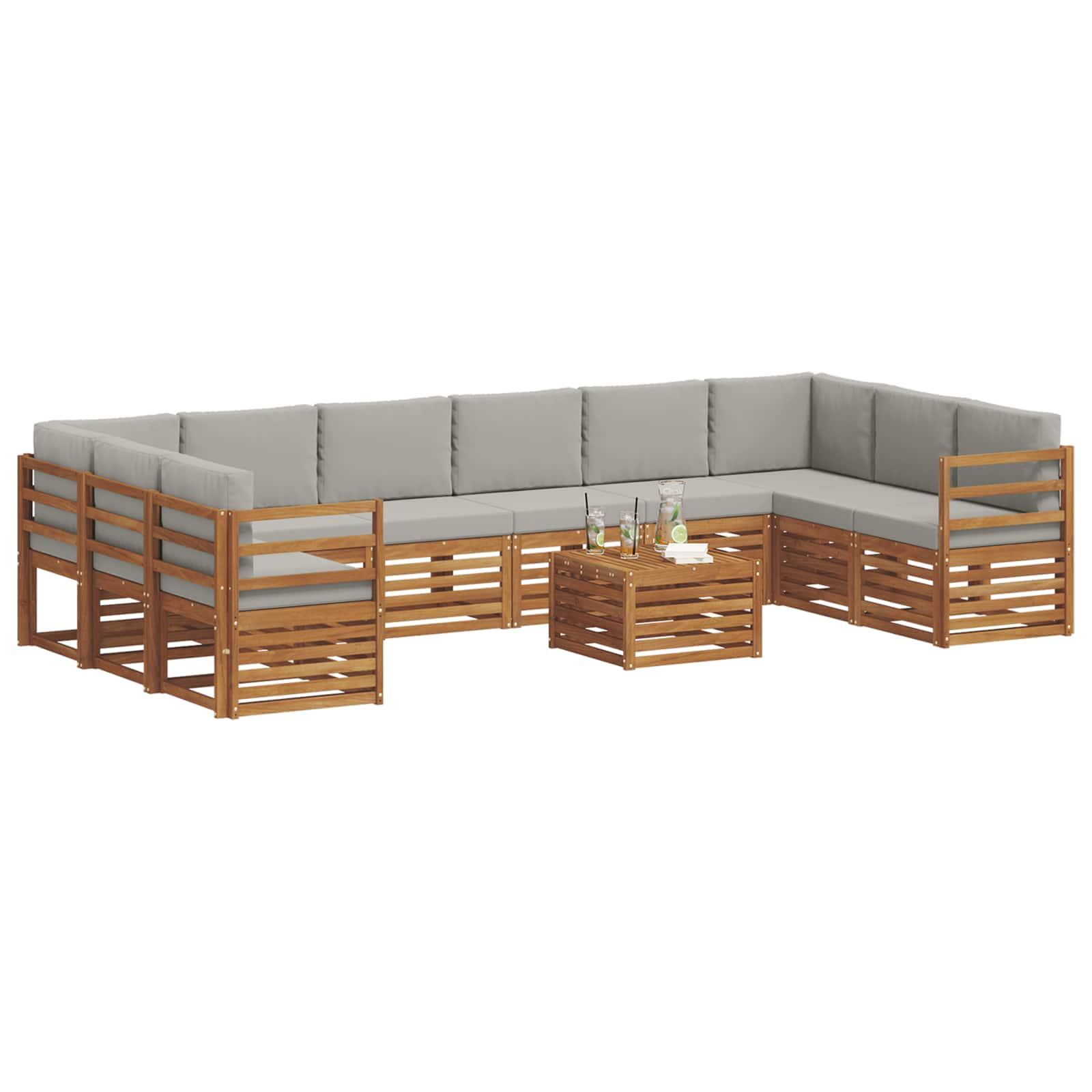 Sofa-Sets 11 pcs Natuurlijk en Lichtgrijs Massief Acaciahout image 3