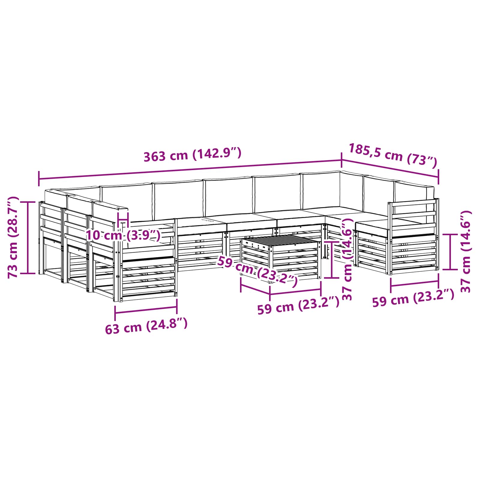 Sofa-Sets 11 pcs Natuurlijk en Lichtgrijs Massief Acaciahout image 8