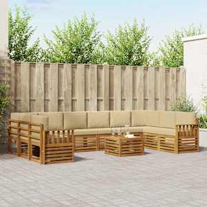 Zunanja garnitura za sedenje z blazino 11 pcs Naravna in bež
