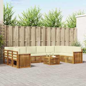 Zunanja garnitura za sedenje 11 pcs Naravna in smetana