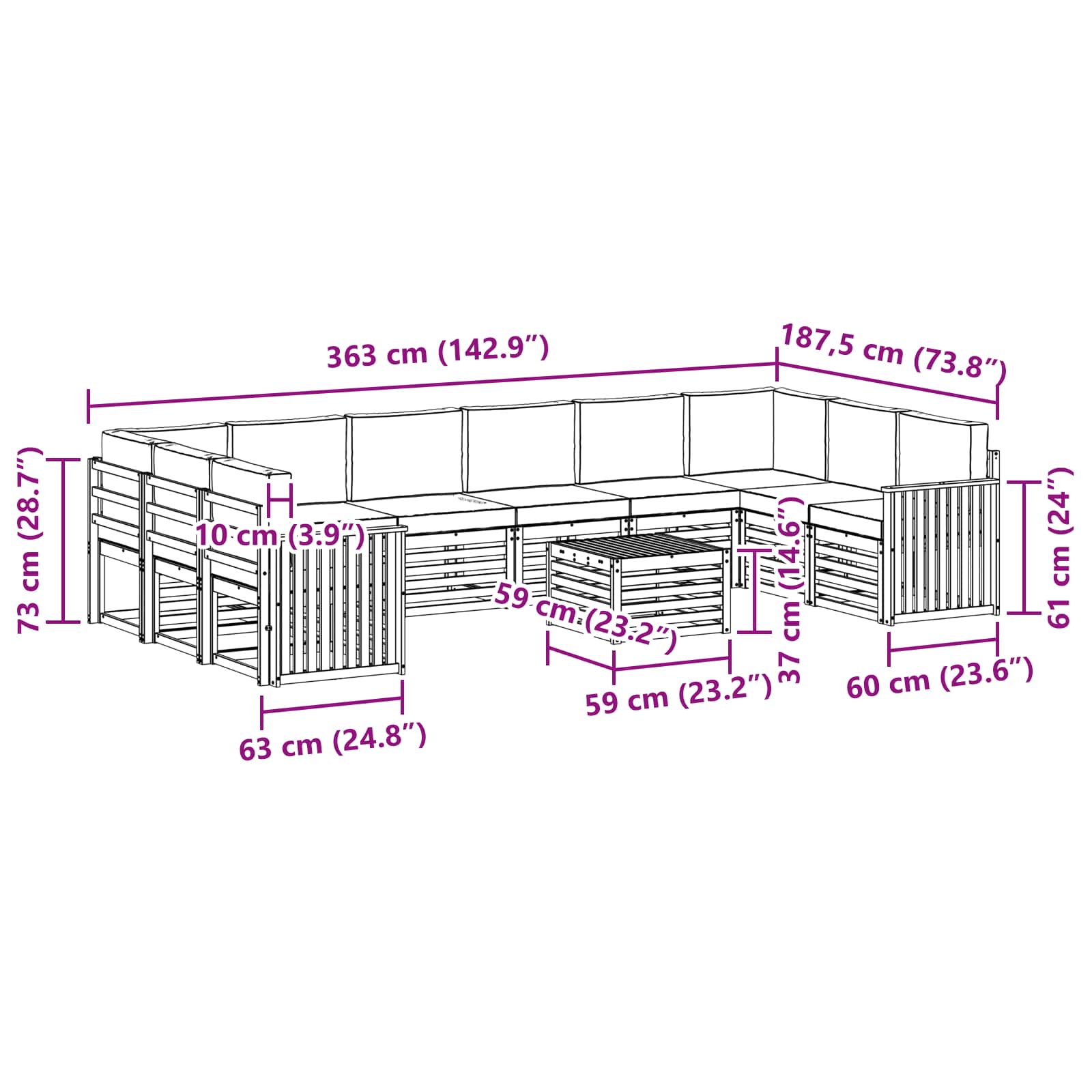 Sofa-Sets 11 pcs Natuurlijk en Lichtgrijs Massief Acaciahout image 8