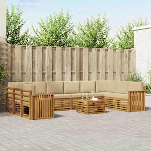 Zunanja garnitura za sedenje z blazino 11 pcs Naravna in bež