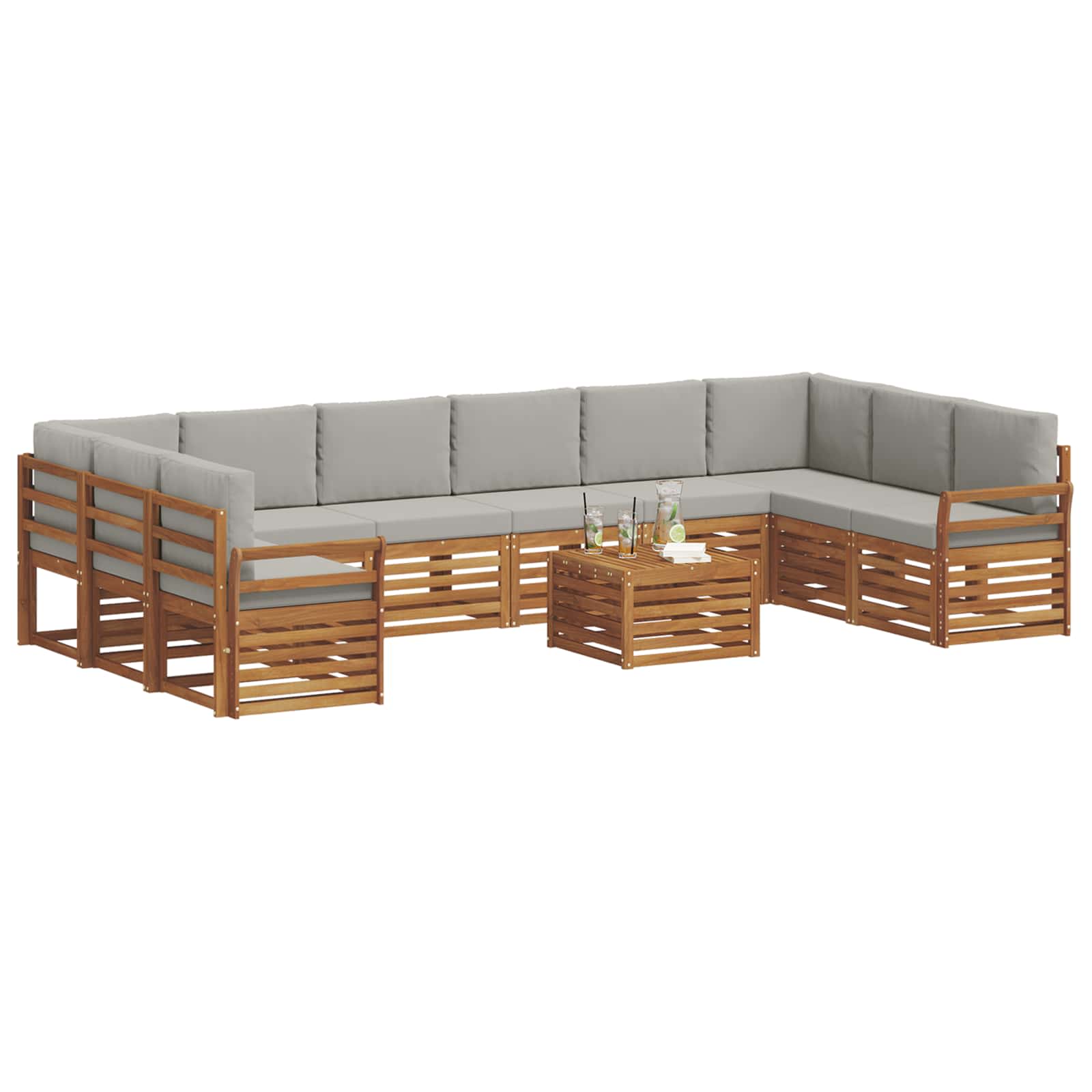 Sofa-Sets 11 pcs Natuurlijk en Lichtgrijs Massief Acaciahout image 3