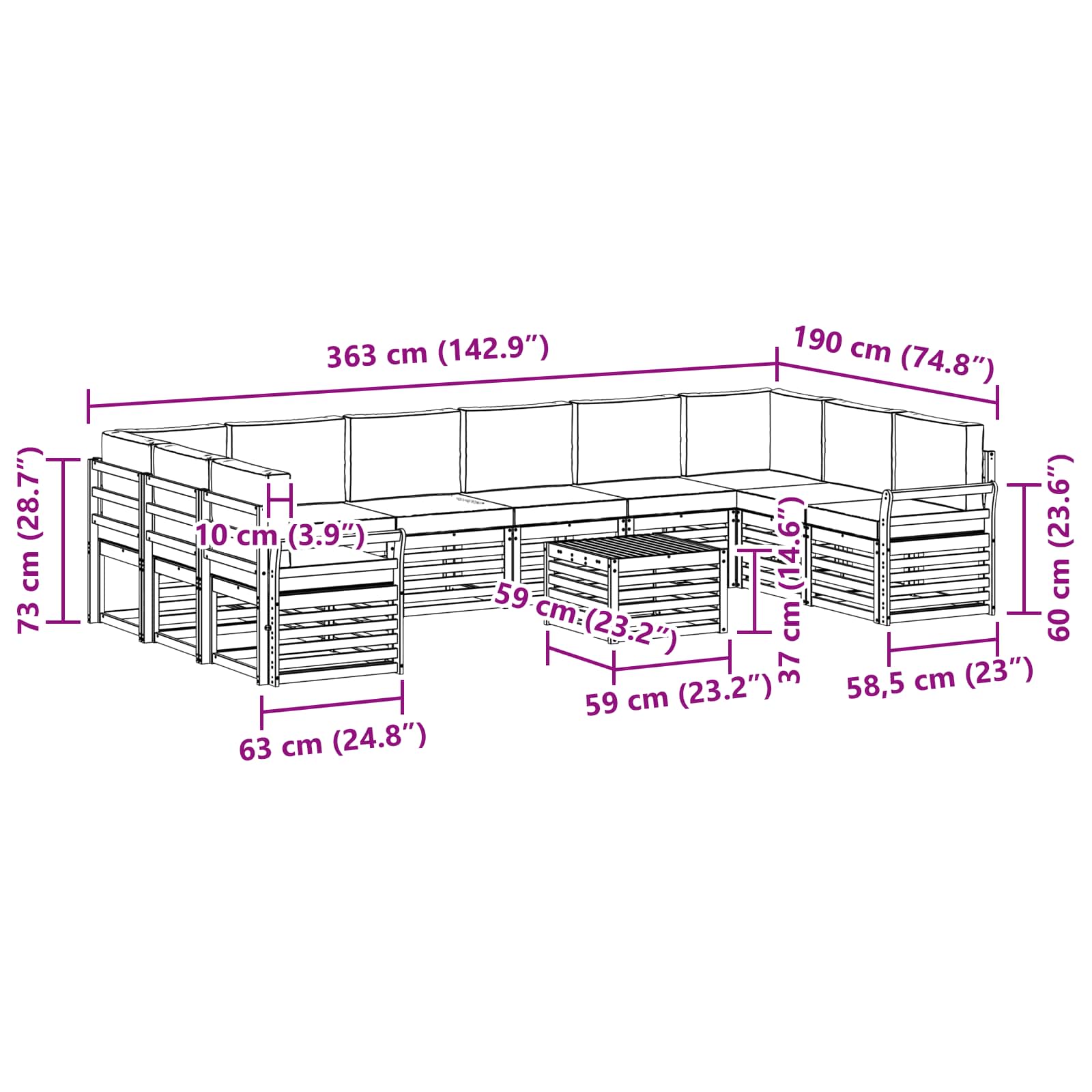 Sofa-Sets 11 pcs Natuurlijk en Lichtgrijs Massief Acaciahout image 8