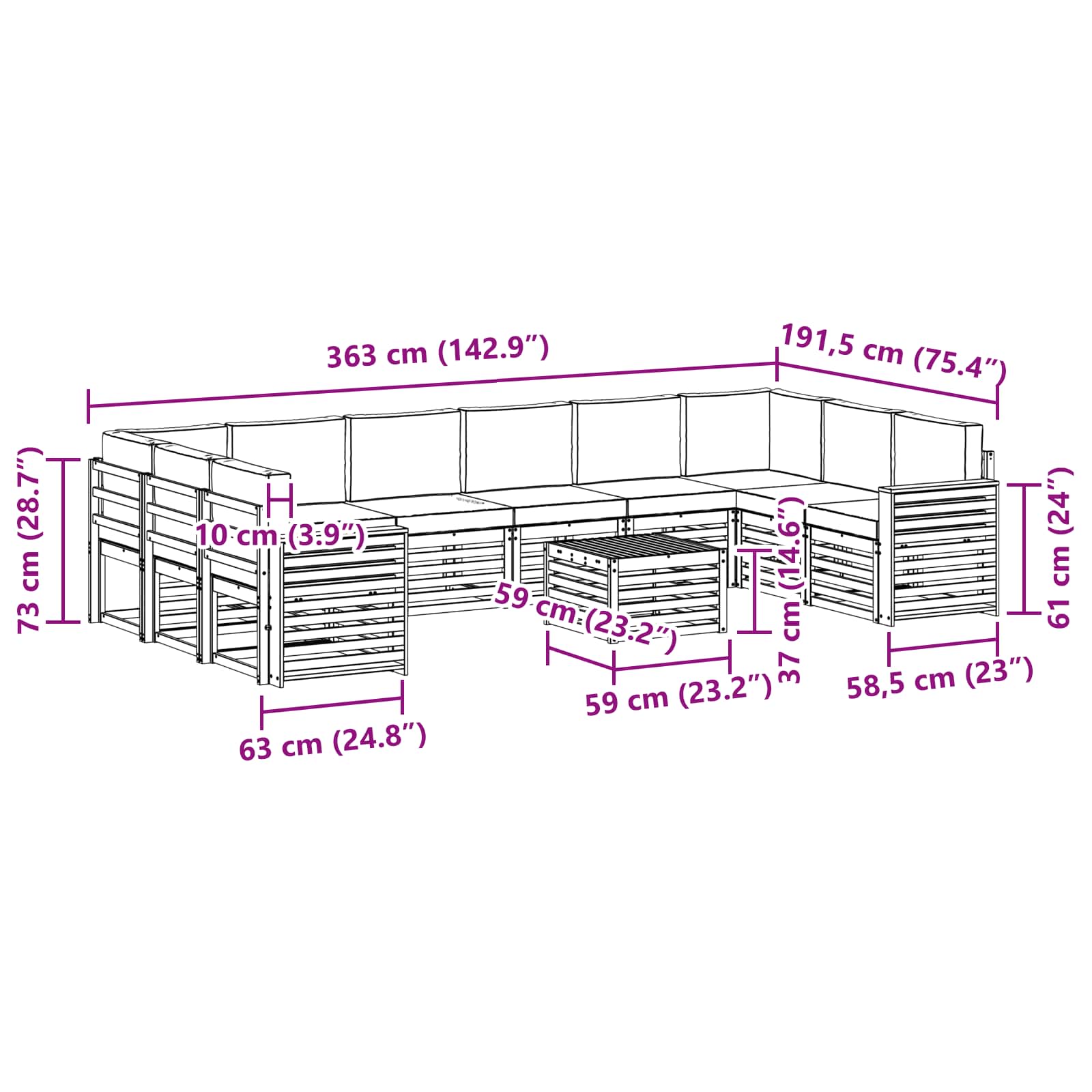 Sofa-Sets 11 pcs Natuurlijk en Lichtgrijs Massief Acaciahout image 8