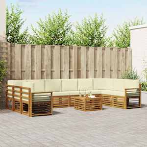 Zunanja garnitura za sedenje 11 pcs Naravna in smetana