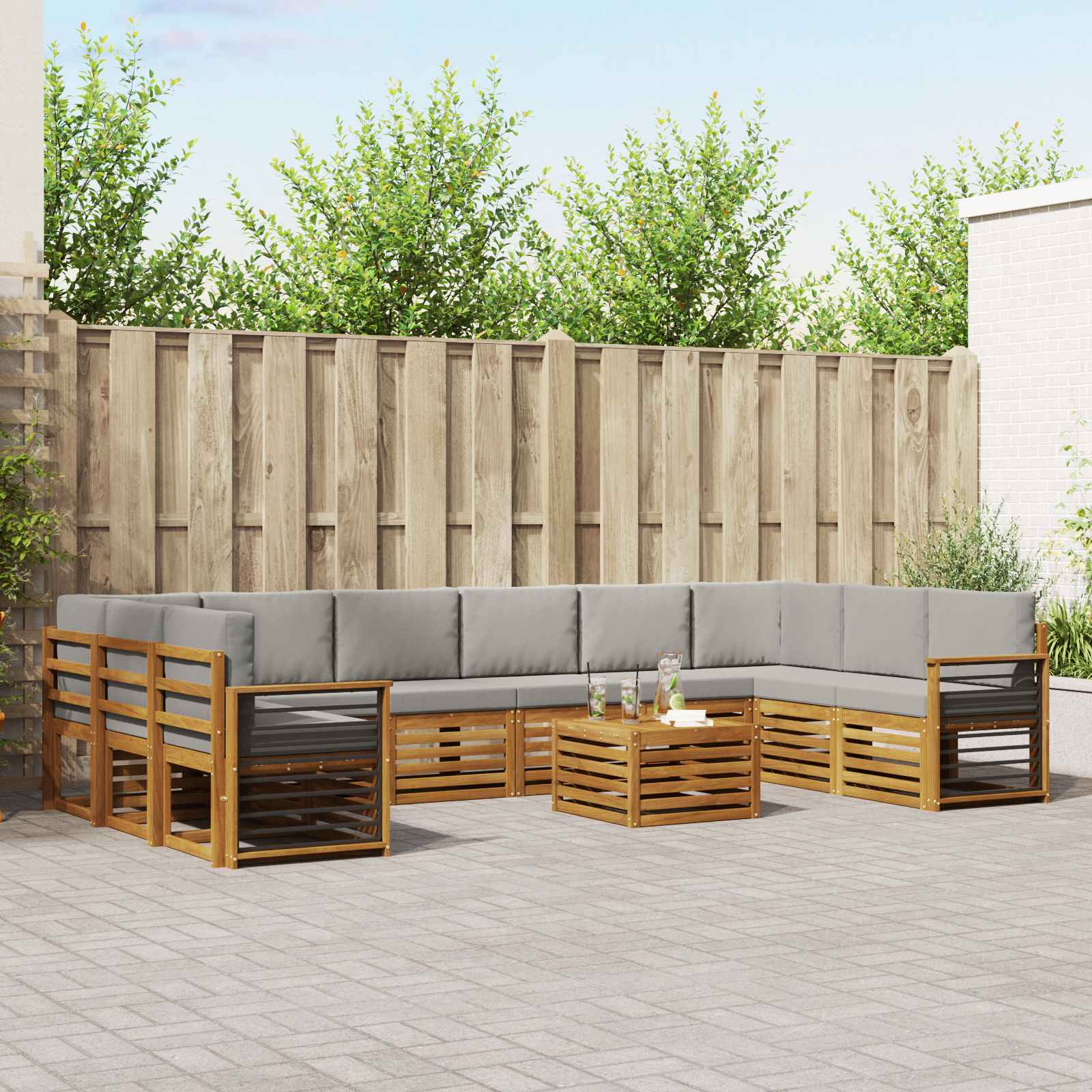 Sofa-Sets 11 pcs Natuurlijk en Lichtgrijs Massief Acaciahout image 1