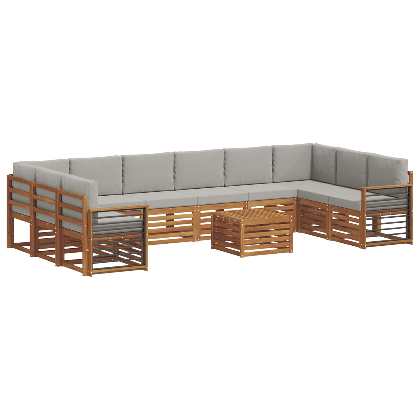 Sofa-Sets 11 pcs Natuurlijk en Lichtgrijs Massief Acaciahout image 2