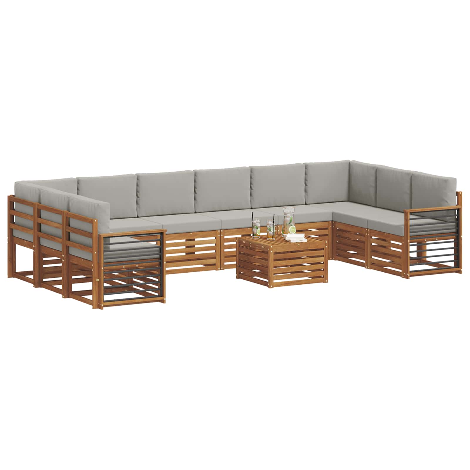 Sofa-Sets 11 pcs Natuurlijk en Lichtgrijs Massief Acaciahout image 3