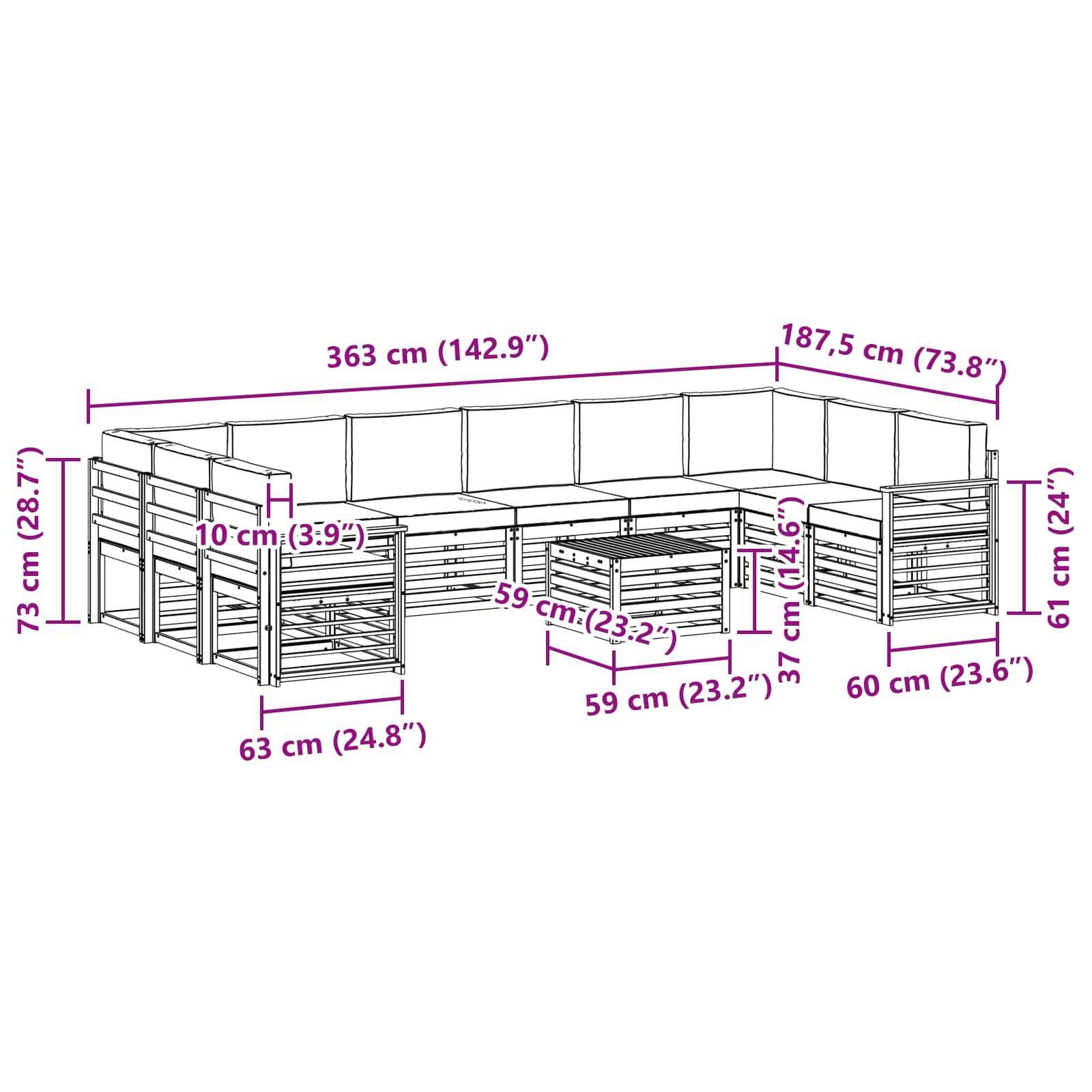 Sofa-Sets 11 pcs Natuurlijk en Lichtgrijs Massief Acaciahout image 8