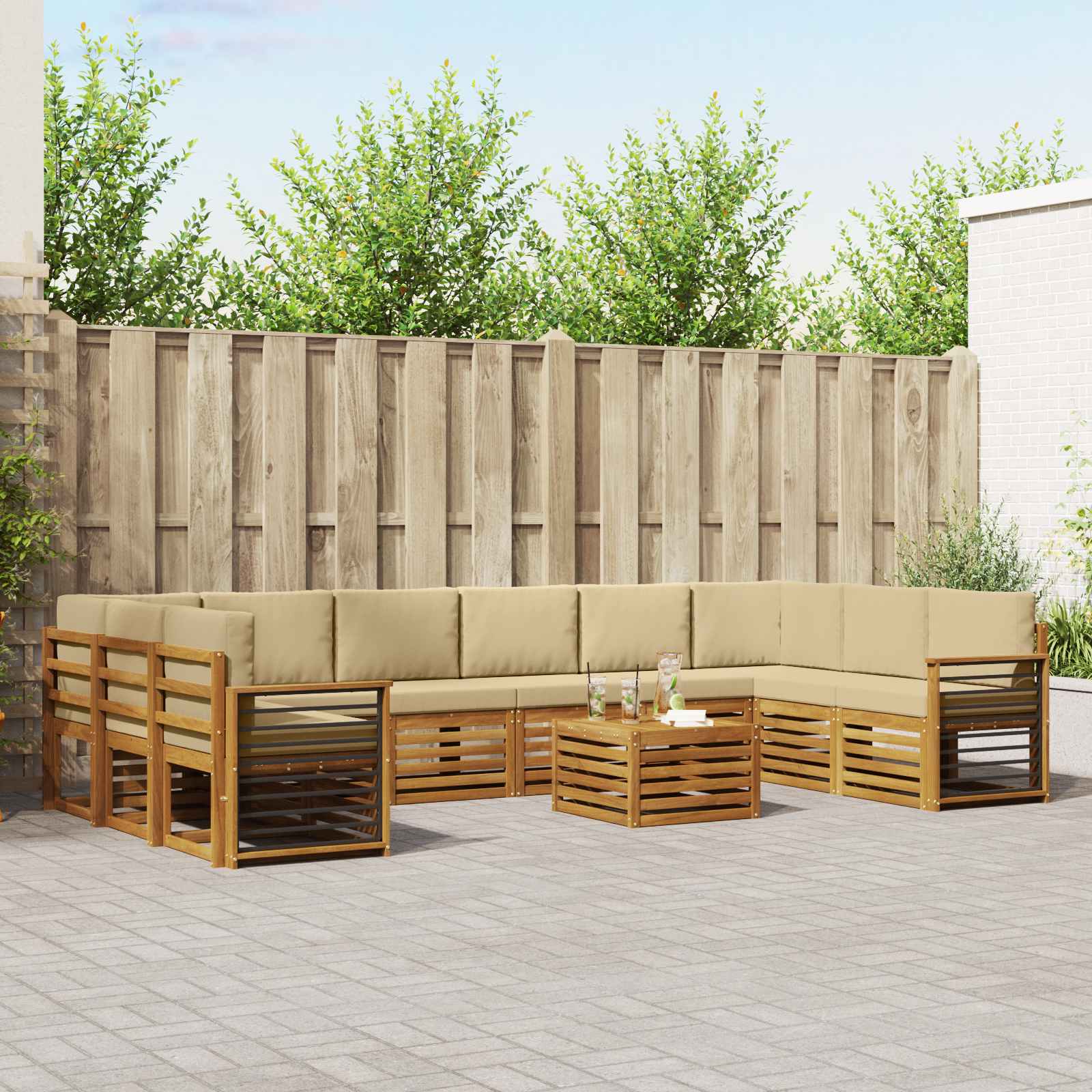 vidaXL Sofagarnituren 11 pcs Natur und Beige Massivholz Akazie