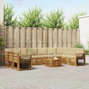 Zunanja garnitura za sedenje z blazino 11 pcs Naravna in bež