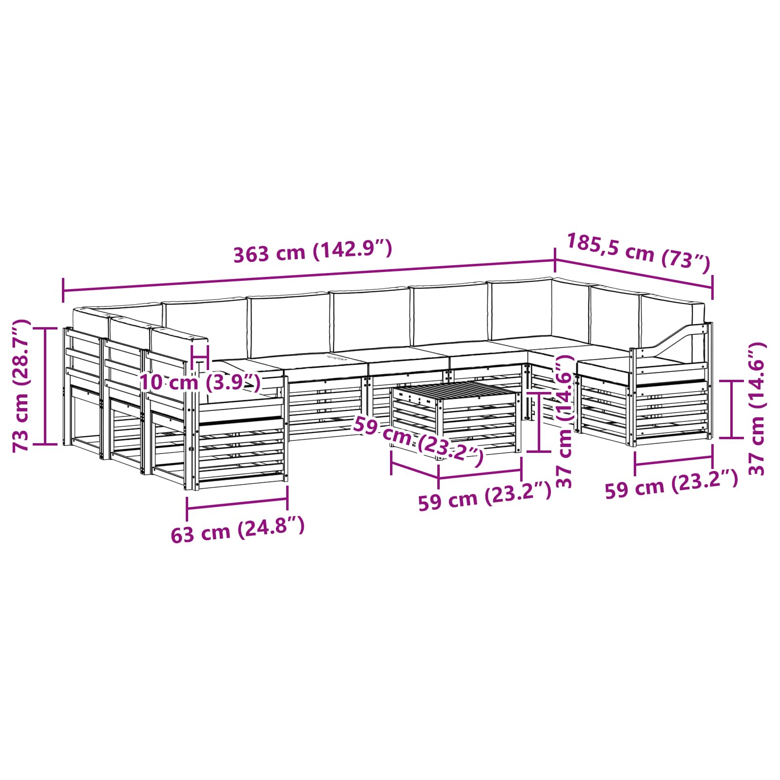 Sofa-Sets 11 pcs Natuurlijk en Lichtgrijs Massief Acaciahout image 8