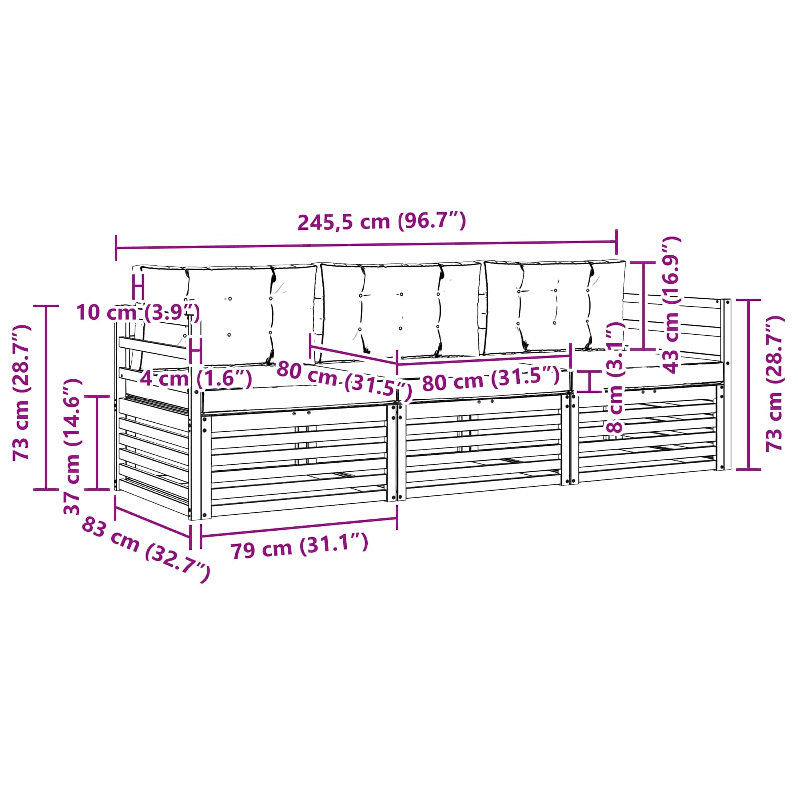 Zunanja garnitura za sedenje 3 pcs Naravna in svetlo siva - slika 6