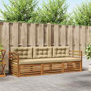 Zunanja garnitura za sedenje z blazino 3 pcs Naravna in bež