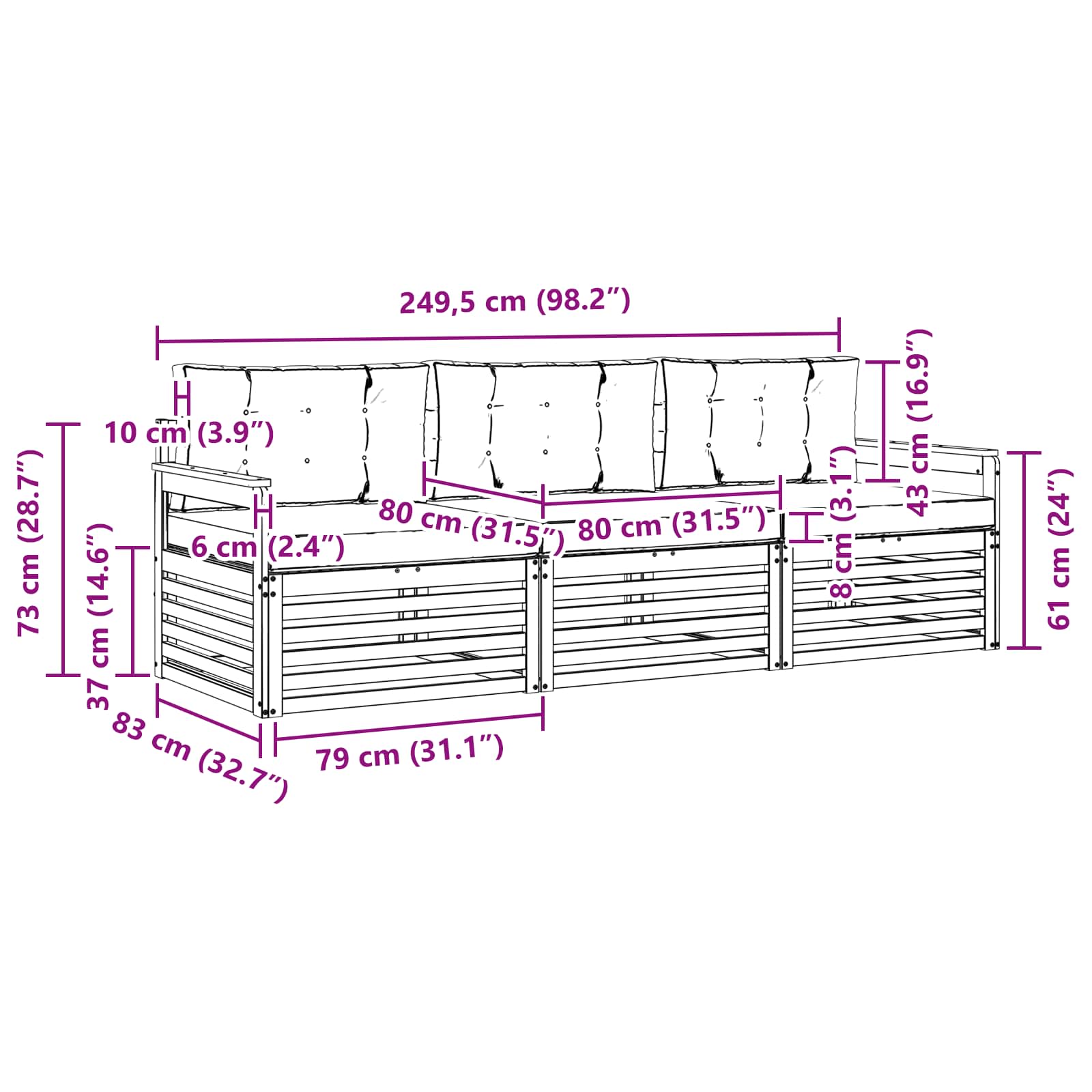 Zunanja garnitura za sedenje 3 pcs Naravna in svetlo siva - slika 6