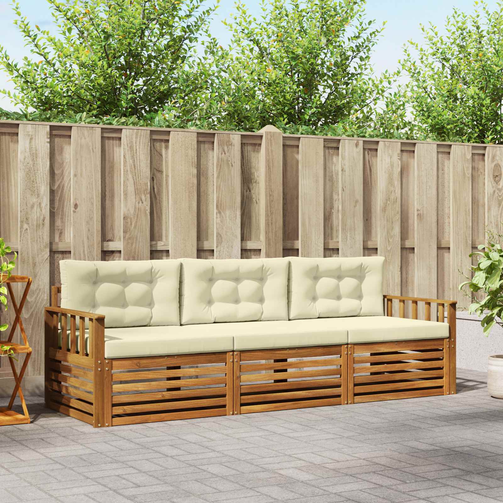 vidaXL Outdoor-Sofagarnitur mit Kissen 3 pcs Natur und Creme