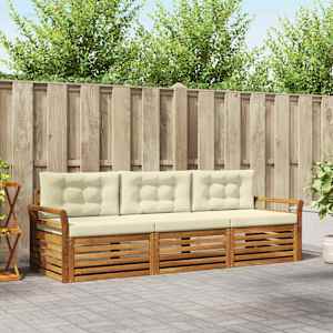 Zunanja garnitura za sedenje z blazino 3 pcs Naravna in smetana