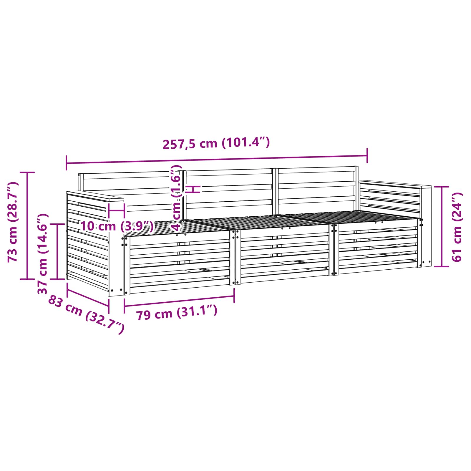 Zunanja garnitura za sedenje 3 pcs Naravna Masiven les akacije - slika 5