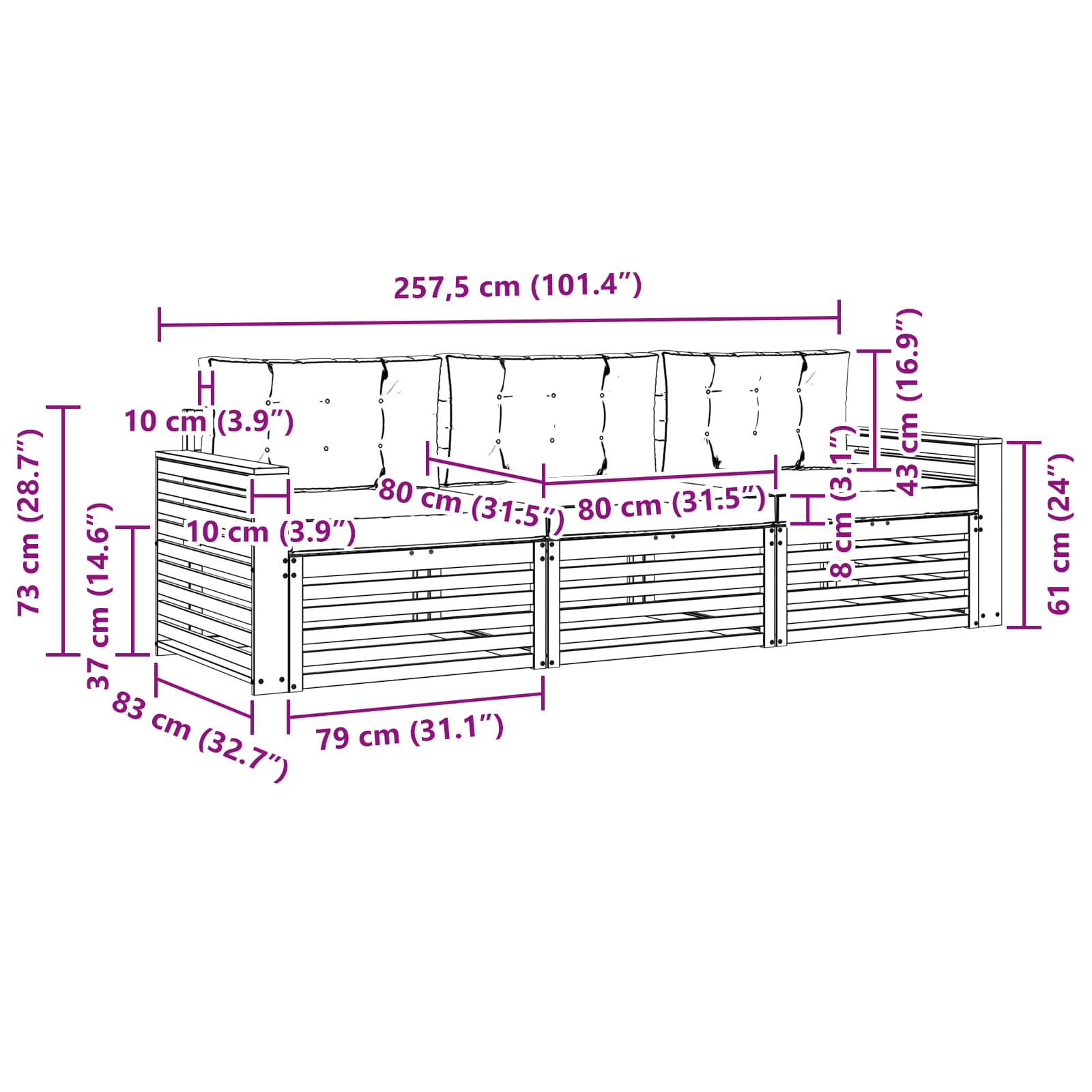Zunanja garnitura za sedenje 3 pcs Naravna in svetlo siva - slika 6
