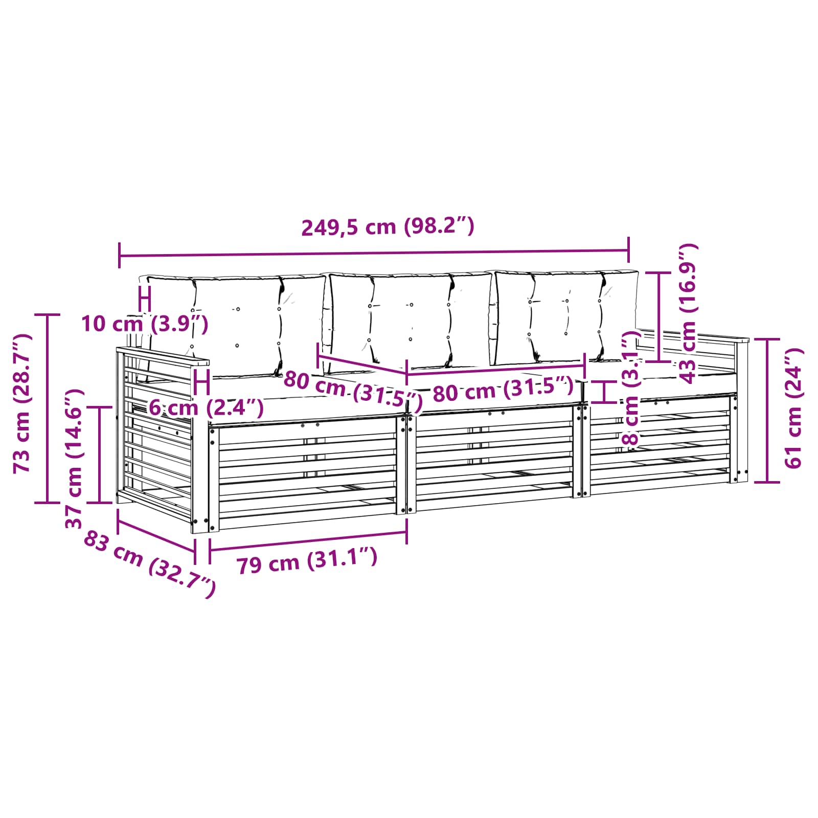 Zunanja garnitura za sedenje 3 pcs Naravna in svetlo siva - slika 6