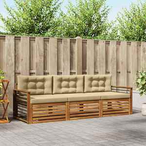 Zunanja garnitura za sedenje z blazino 3 pcs Naravna in bež