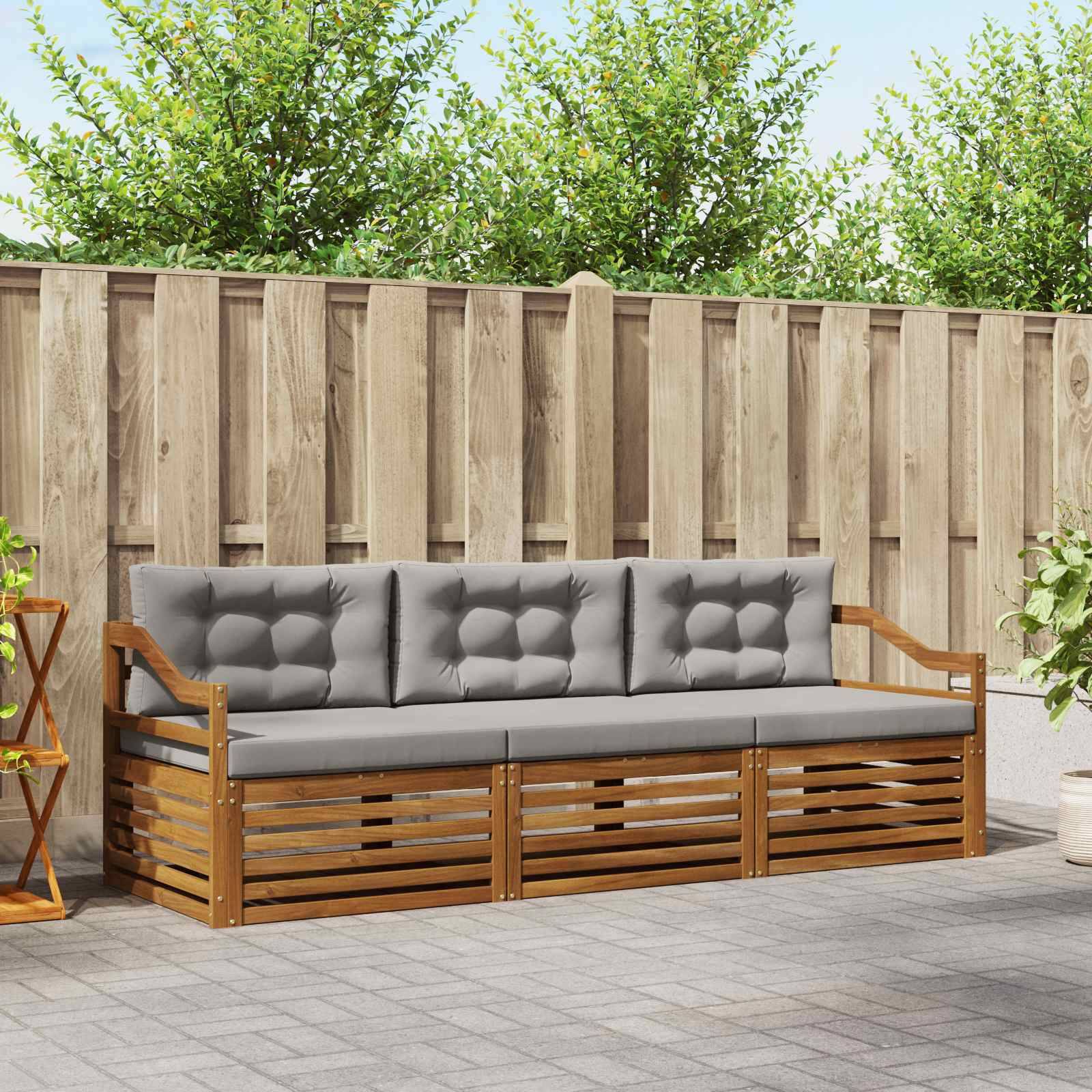 vidaXL Outdoor-Sofagarnitur mit Kissen 3 pcs Natürlich und Hellgrau