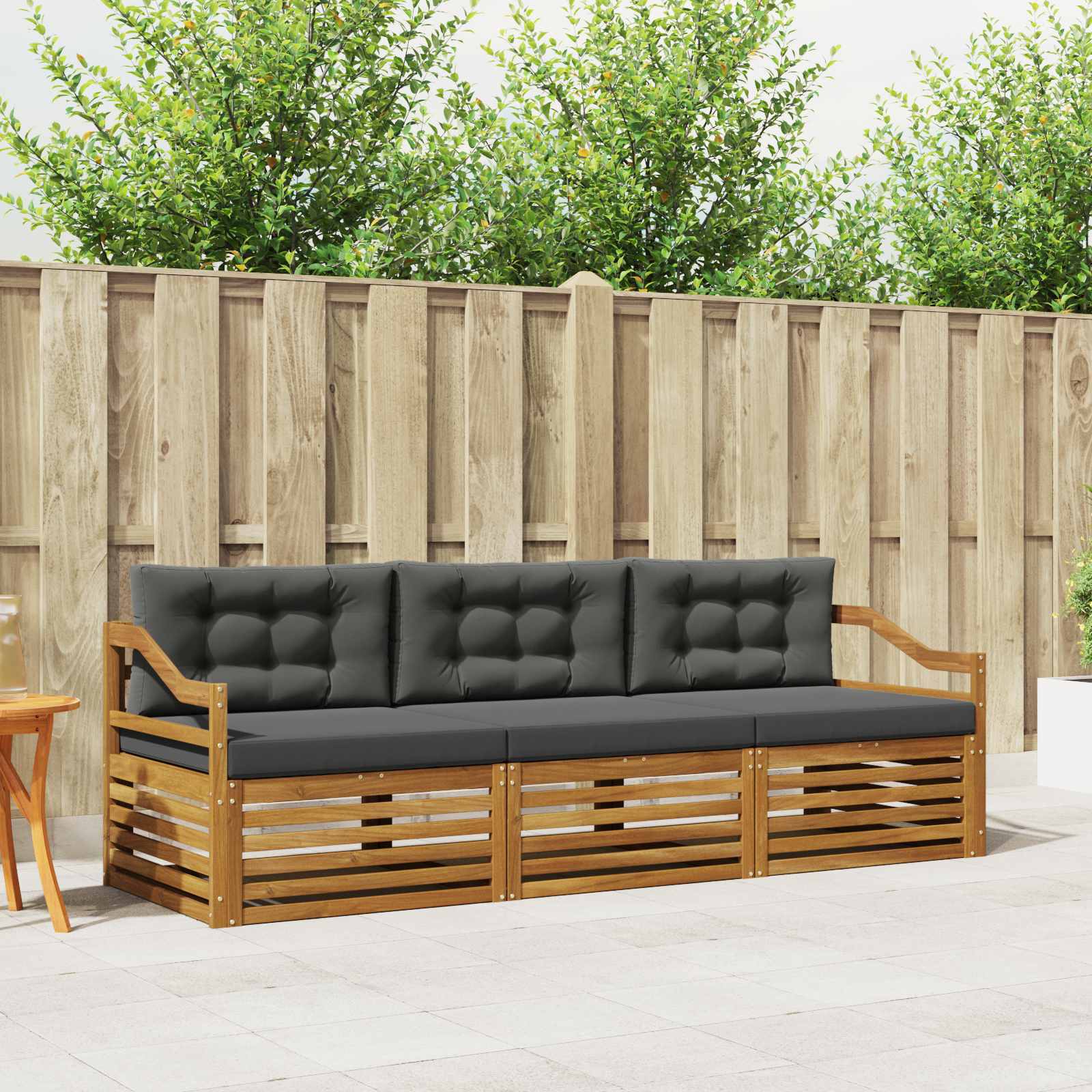 vidaXL Outdoor-Sofagarnitur mit Kissen 3 pcs Natur und Anthrazit