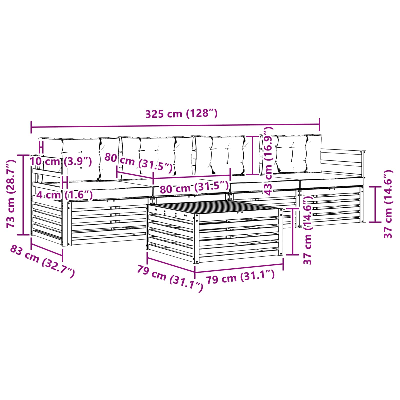 Zunanja garnitura za sedenje z blazino 5 pcs Naravna in smetana - slika 7