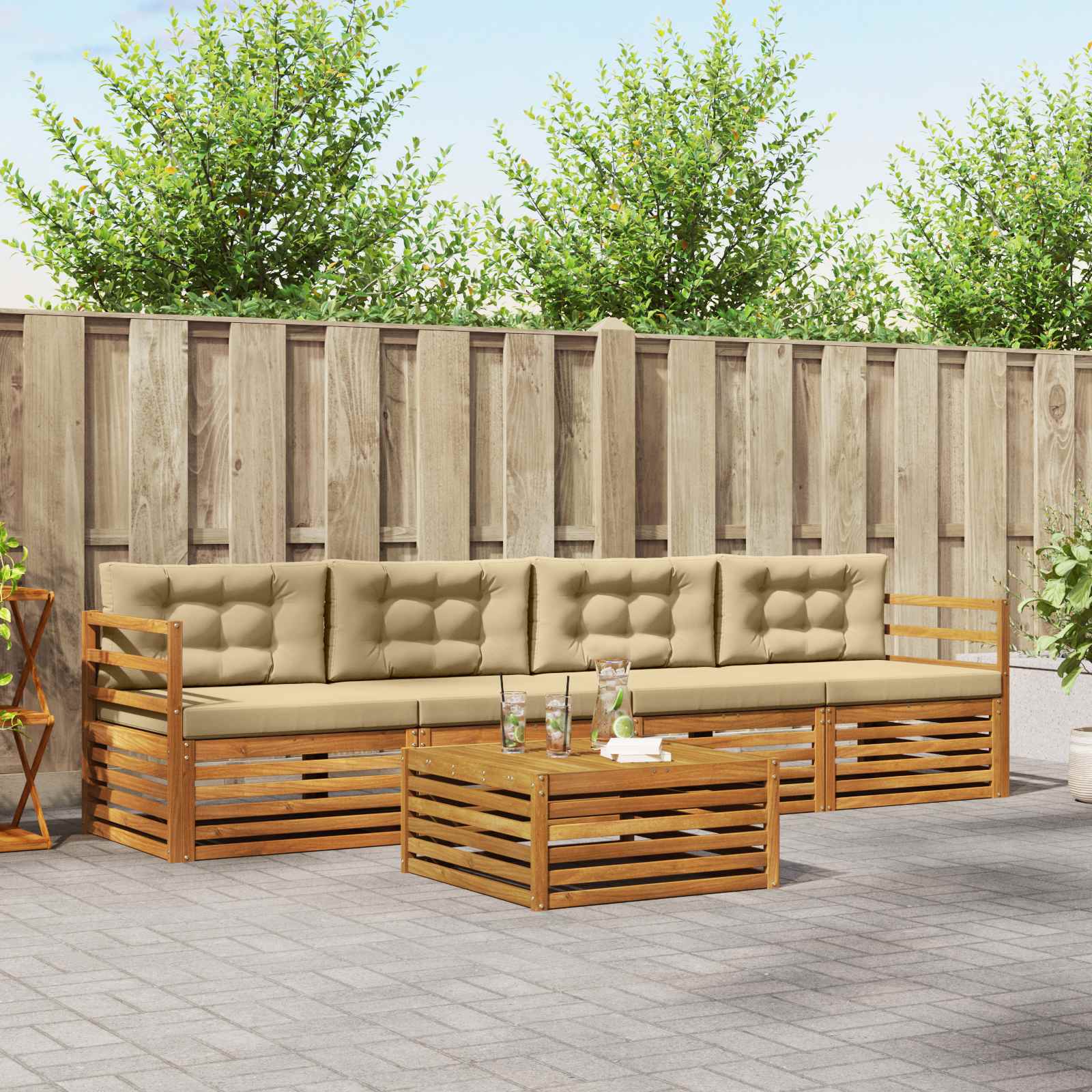 vidaXL Buiten bankenset 5 st 4-zits Natuurlijk en Beige