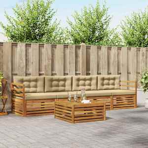 Zunanja garnitura za sedenje z blazino 5 pcs Naravna in bež