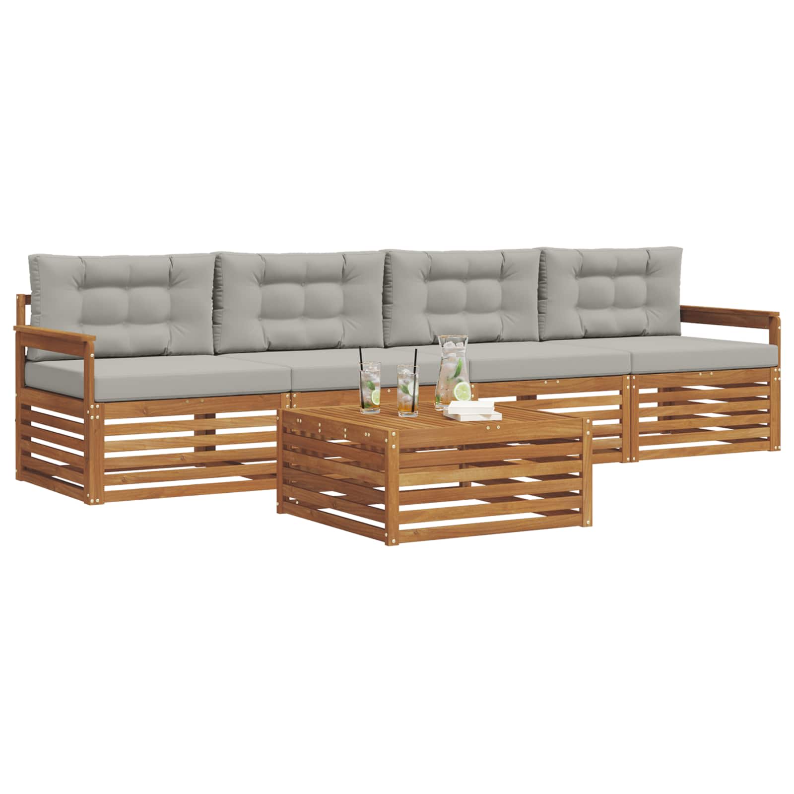 Zunanja garnitura za sedenje 5 pcs Naravna in svetlo siva - slika 3