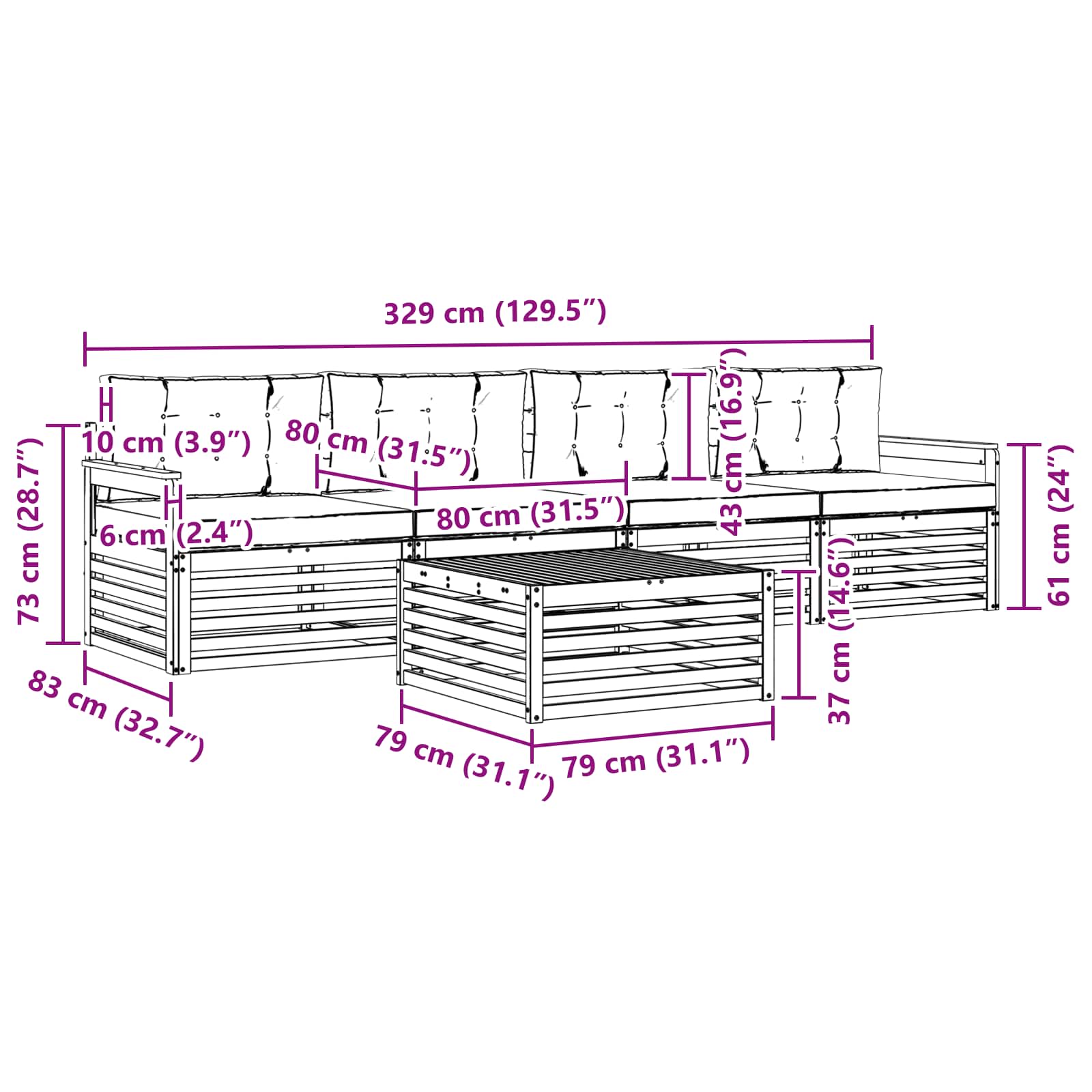 Zunanja garnitura za sedenje 5 pcs Naravna in svetlo siva - slika 7