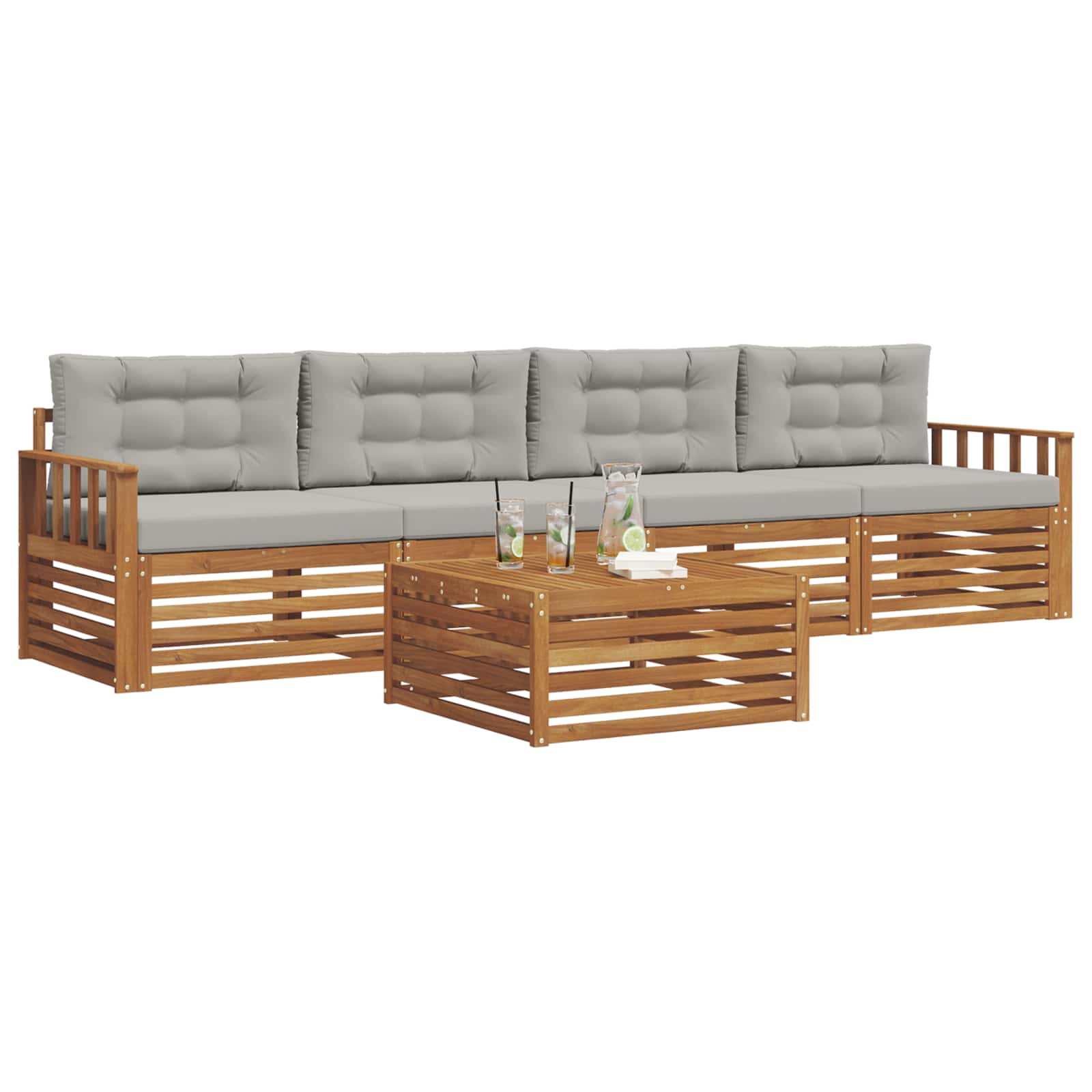 Zunanja garnitura za sedenje 5 pcs Naravna in svetlo siva - slika 3